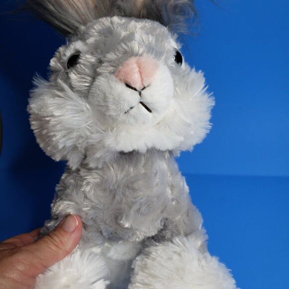 Adorable Gray Angora Bunny Plush Rabbit Stuffed Animal Toy Easter Plushie - Picture 4 of 10
